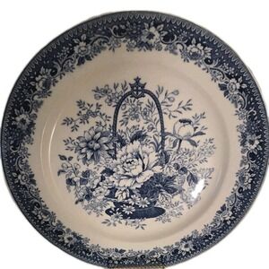 Hara English Garden Dinner Plate Japan 11 3/4 inches Blue White Floral Basket